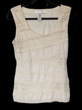 Max Studio Ivory Lace Textured Coquette Girly Sleeveless Top